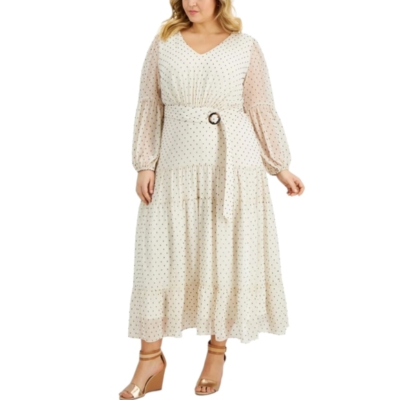 Taylor Woman Dresses & Skirts - NWOT Taylor Woman Ivory Zippered Belted Tiered Midi Dress Size 16W